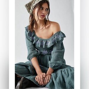 Free People Lovers Lane Embroidered Gauze Maxi Dress NWOT